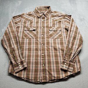 Steve & Berry's Western Pearl Snap Plaid Shirt 2 Pckt Brown Yellow Black Mn Sz L